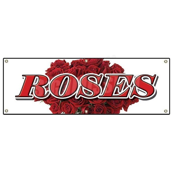 ROSES BANNER SIGN red rose flowers flower signs florist shop stand long stem